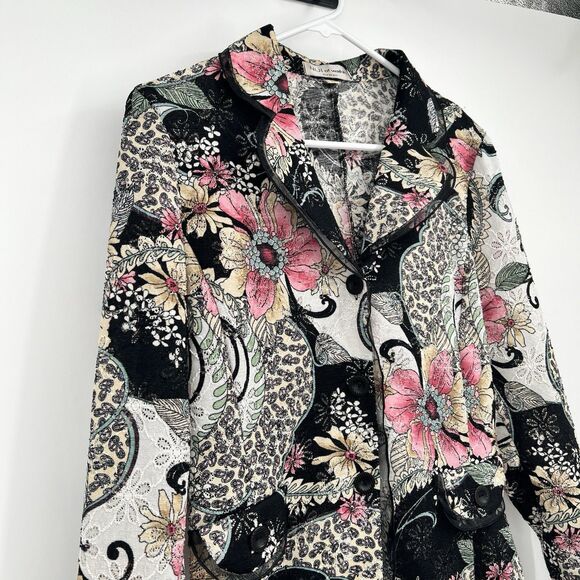 Niji of Waikiki Hawaiian Button Jacket M Art to Wear Floral Paisley Eyelets - Picture 3 of 12